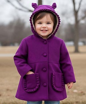 Babyhug Woven Full Sleeves Solid Hooded Winter Jacket - Purple