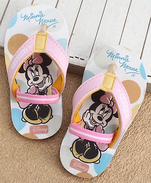 Cute Walk by Babyhug Disney Back Strap Closure Flip Flops With Minnie Mouse Print - Pink & White