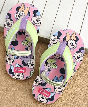 Cute Walk by Babyhug Disney Back Strap Closure Flip Flops With Minnie Mouse Print - Yellow & Pink