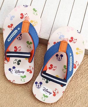 Cute Walk by Babyhug Disney Back Strap Closure Flip Flops With Mickey Mouse Print - Blue & Beige
