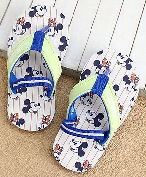 Cute Walk by Babyhug Disney Back Strap Closure Flip Flops With Mickey Mouse Print - Yellow & Beige