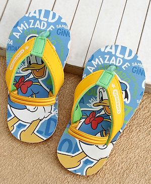 Cute Walk by Babyhug Disney Flip Flops With Back Strap & Donald Duck Print - Yellow & Blue