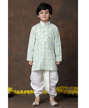 Superminis Cotton Woven Full Sleeves Abstract Printed & Sequins Embellished Dhoti Kurta Set - Green