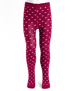 Cute Walk by Babyhug Knit Antibacterial Footed Tights with Polka Dot Design - Maroon