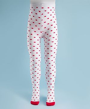 Cute Walk By Babyhug Knit Antibacterial Polka Dots Design Footed Tights - White