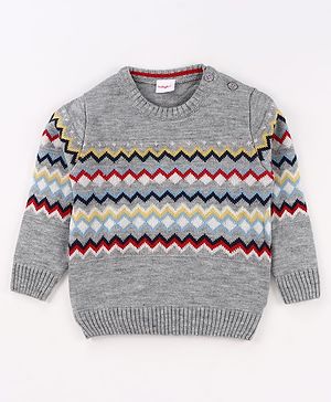 Babyhug Knit Full Sleeves Pullover Sweater with Aztec Design - Grey