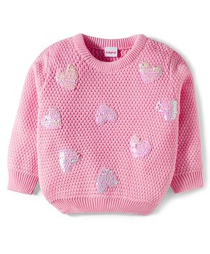 Babyhug Full Sleeves Pullover Sweater with Sequin Heart Design - Pink