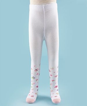 Cute Walk by Babyhug Knit Antibacterial Footed Tights with Butterfly Design - White