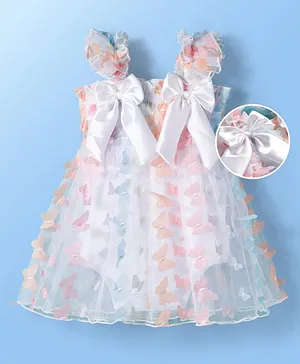 Mark & Mia Woven Sleeveless Party
                              Frock Style Onesie with Bow Applique &
                              Butterfly Print - Off White