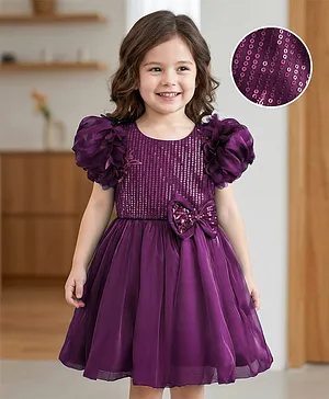 Mark & Mia Woven Half Sleeves
                              Party Dress With Sequin Detailing &
                              Bow Applique - Wine