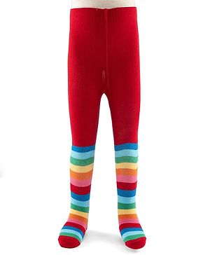 Cute Walk by Babyhug Knit Antibacterial Footed Tights with Color Block - Red