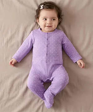 Kookie Kids Interlock Knit Full
                              Sleeves Footed Sleepsuit With Polka Dot
                              Print - Lilac