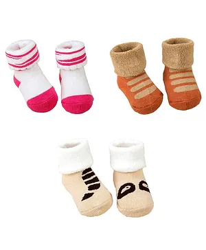 Syga Ankle Length Warm Socks Bunny & Striped Design Pack of 3 - Multicolour