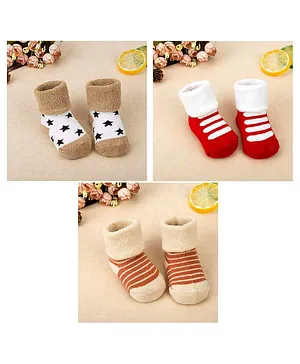 Syga Ankle Length Warm Socks Kitty Design Pack of 3 - Multicolour