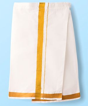 Babyhug Cotton Woven Full Length Solid Color Mundu - White