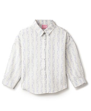 Tales & Stories Viscose Woven Full Sleeves Striped & Starfish Printed Shirt - Off White