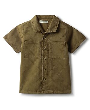 Tales & Stories Cotton Knit Half Sleeves Thread Work Embroidered Shirt - Green