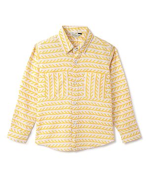 Tales & Stories Viscose Knit Full Sleeves Abstract Printed Shirt - Yellow