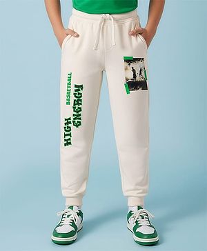 Pine Kids Fleece Knit Full Length Lounge Pant With Text Print - Ivory