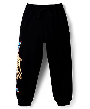 Pine Kids Terry Knit Full Length Lounge Pant With Text Print - Black