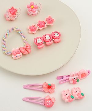 Babyhug Hair Pins And Clips  With Floral Applique Free Size - Pink