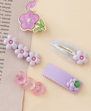 Babyhug Hair Pins And Clips With Floral Applique Free Size - Purple