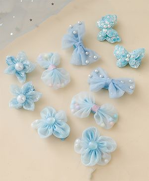 Babyhug Free Size Bow & Butterfly Clips Set of 10 - Light Blue