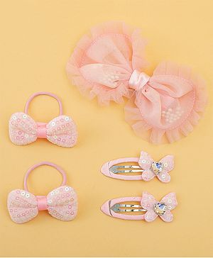 Babyhug Free Size Floral & Bow Applique Hair Accessories Combo Sets - Pink