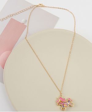 Babyhug Free Size Necklace With Unicorn Applique - Gold & Pink