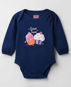 Babyhug 100% Cotton Interlock Knit Full Sleeves Onesie with Cupcake Print - Navy Blue