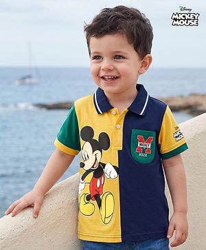 Babyhug Disney Cotton Knit T-Shirt Half Sleeves Polo Cut & Sew with Mickey Mouse Graphics Multi Color 9-12 Months