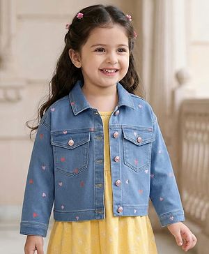 Babyhug Full Sleeves Denim Jacket with Pockets & Heart Print - Light Blue