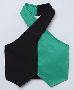 Taffykids Woven Sleeveless Cut & Sew Halter Neck Crop Top -  Black & Green