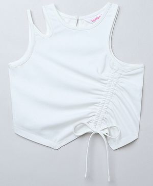 Taffykids Knit Cold Shoulder Ruched & Cut Out Detailed Crop Top - White