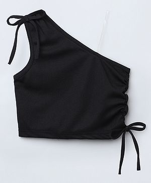 Taffykids Knit Sleeveless One Shoulder Solid Crop Top - Black