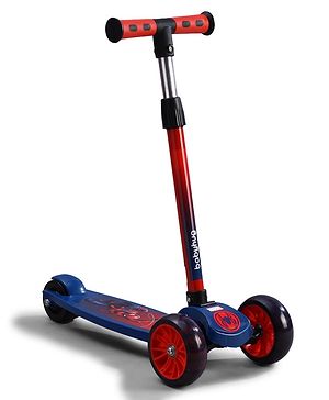 Babyhug Marvel Spider Man Kids 3 Wheel Scooter with Attractive Led Wheels|Compact Fold| Lean-to-Steer| Gifting Option| Physical Activity - Red & Blue