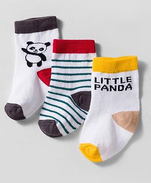Cute Walk by Babyhug Knit Ankle Length Anti-bacterial Socks with Stripes Animal Print Pack of 3 - White