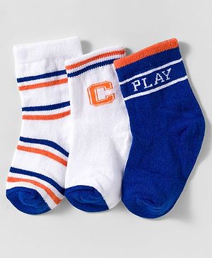Cute Walk by Babyhug Knit Ankle Length Anti Bacterial Socks With Text Design Pack Of 3 - Blue & White
