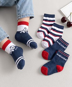 Cute Walk by Babyhug Knit Ankle Length Anti Bacterial Socks With Text Design Pack Of 3 - Navy Blue & White