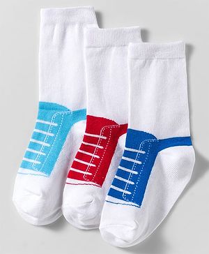 Cute Walk by Babyhug Knit Ankle Length Anti Bacterial Socks With Shoe Design Pack of 3 - Multicolor