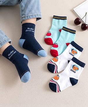 Cute Walk by Babyhug Knit Ankle Length Anti Bacterial Socks With Dino Design Pack of 3 - Multicolor