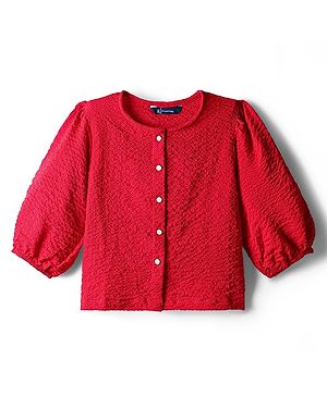 Pine Kids Woven Full Sleeves Solid Color Textured Top - Red