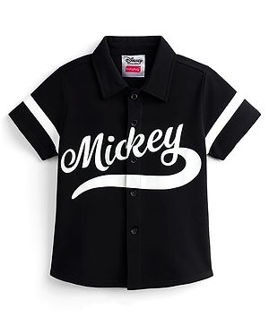 Babyhug Disney Poplin Woven Half Sleeves Shirt With Mickey Mouse Print - Black