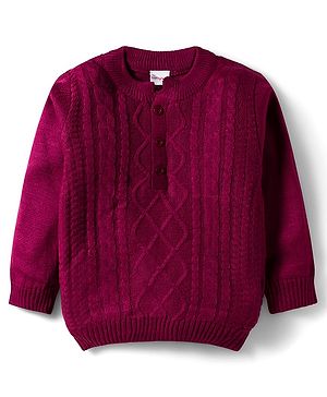 Babyhug Knitted Full Sleeves Pullover Sweater With Cable Knit Design - Wine