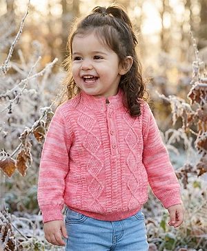 Babyhug Knit Full Sleeves Pullover Sweater with Cable Knit Design - Pink