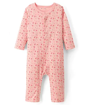Kookie Kids Interlock Knit Full
                              Sleeves Romper With Floral Print - Pink