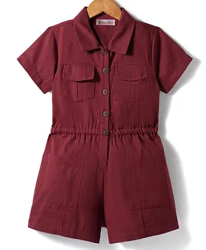 Kookie Kids
                              Cotton Woven Half Sleeves Front Open Solid
                              Jumpsuit - Brown