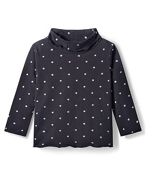 Babyhug Knit Full Sleeves Turtle Neck Winter T-Shirt With Polka Dots - Black