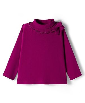 Babyhug Single Jersey Knit Full Sleeves Turtle Neck Winter T-Shirt with Bow Applique - Wine
