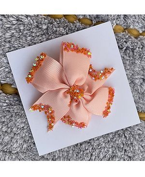 FOLLOW THE NEEDLE Floral Applique Detailed & Star Sequins Embellished Hair Clip - Orange
